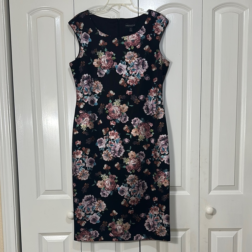 Connected Apparel Pink Sheath Midi Dress Sleeveless Crew Neck